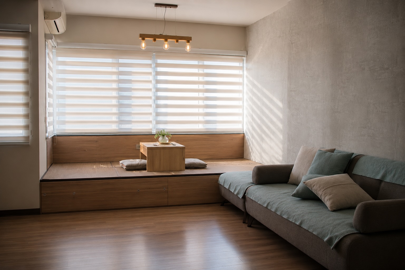 Korean combi blinds creating soft filtered light in a modern Singapore room
