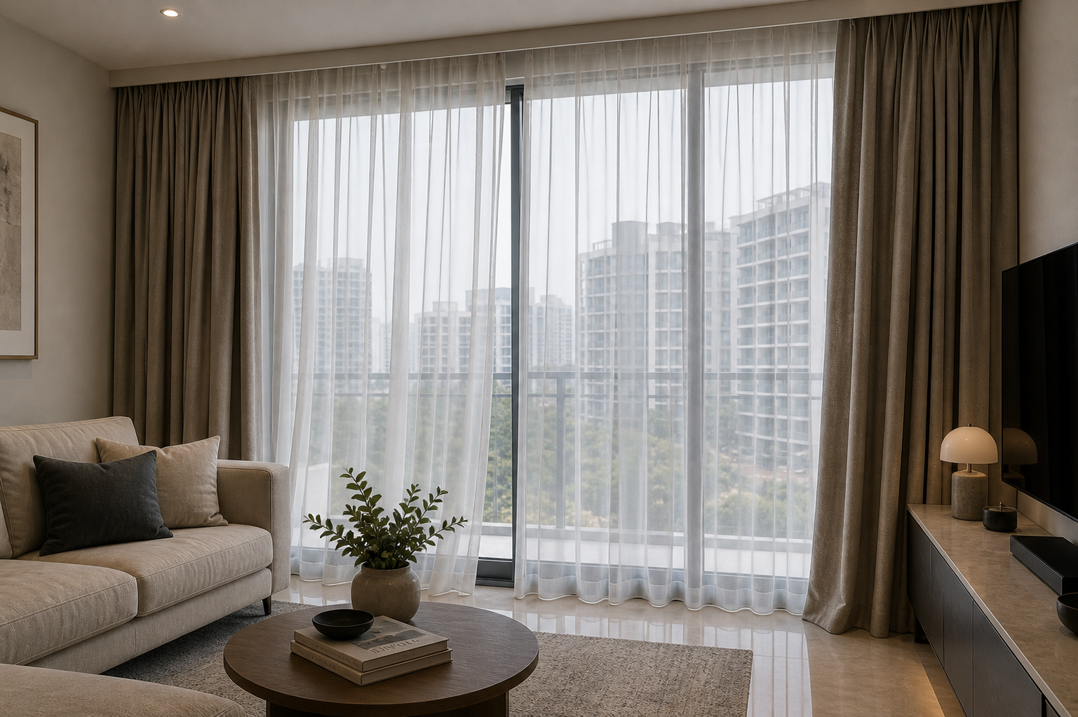 Premium curtains in a luxury Singapore living room