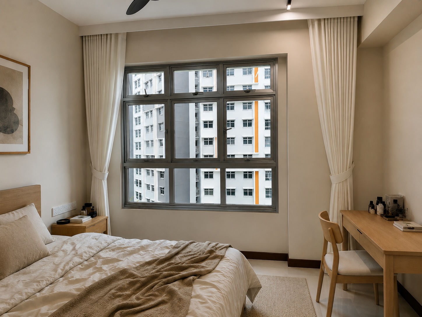 Day curtains creating soft filtered light in a Singapore home