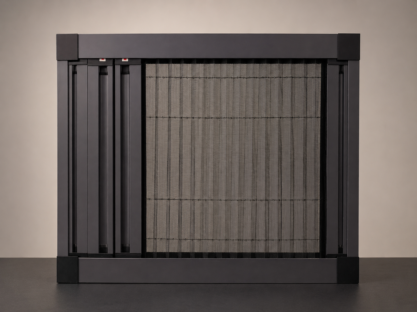 2-in-1 Mesh & Blind with the pleated insect mesh drawn across the window