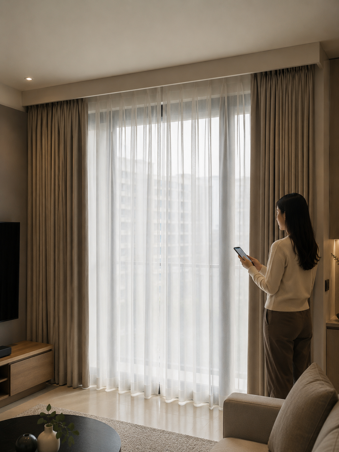 Motorised curtain system in a Singapore home