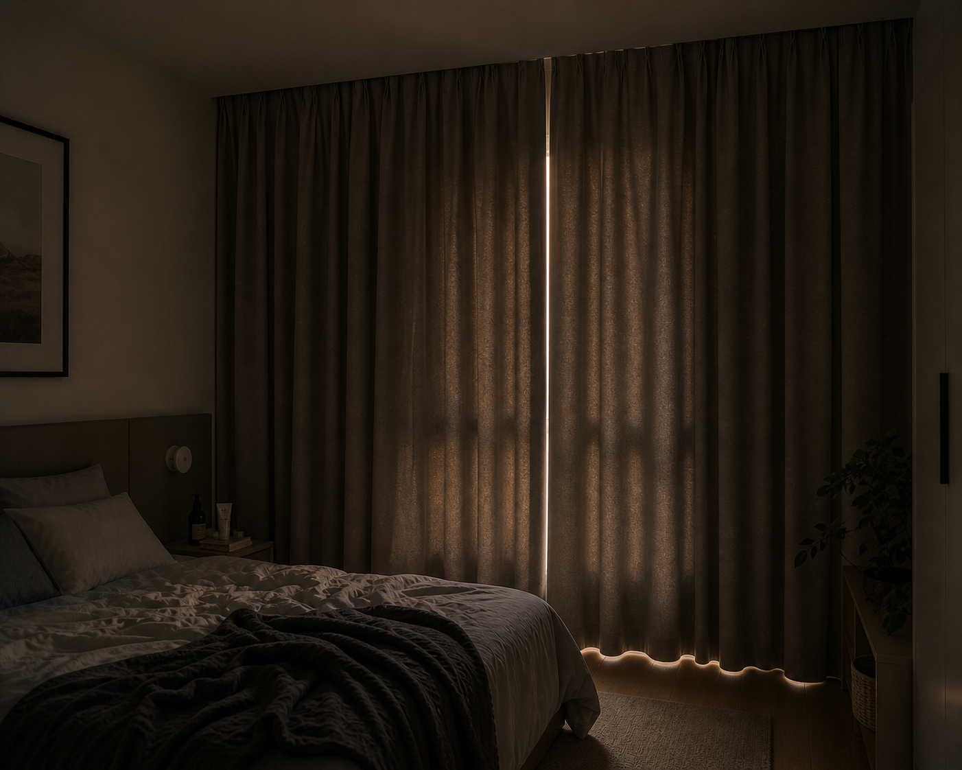 Night curtains with Singapore pleat styling in a modern Singapore home