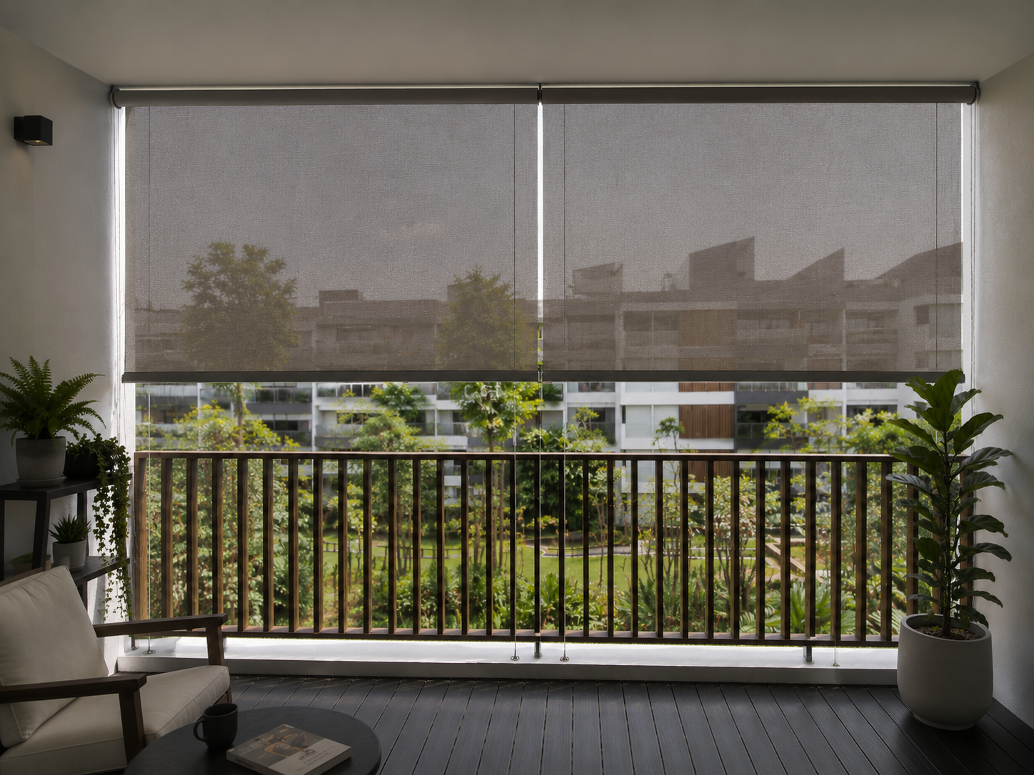 Outdoor roller system installed on a Singapore balcony