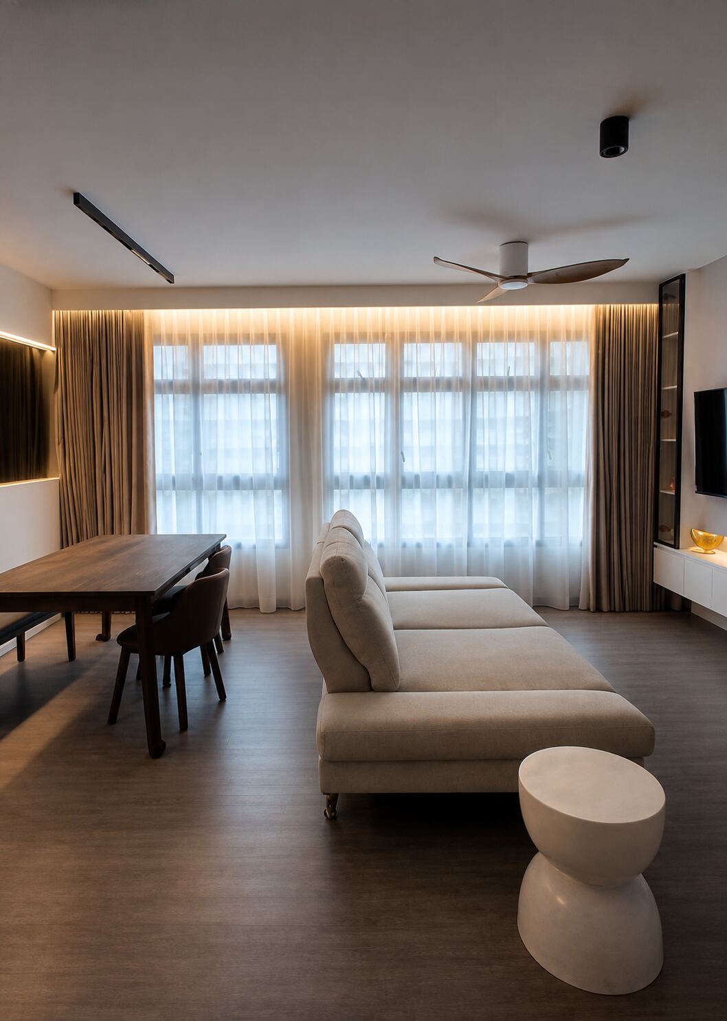 BTO or HDB living room with layered curtains