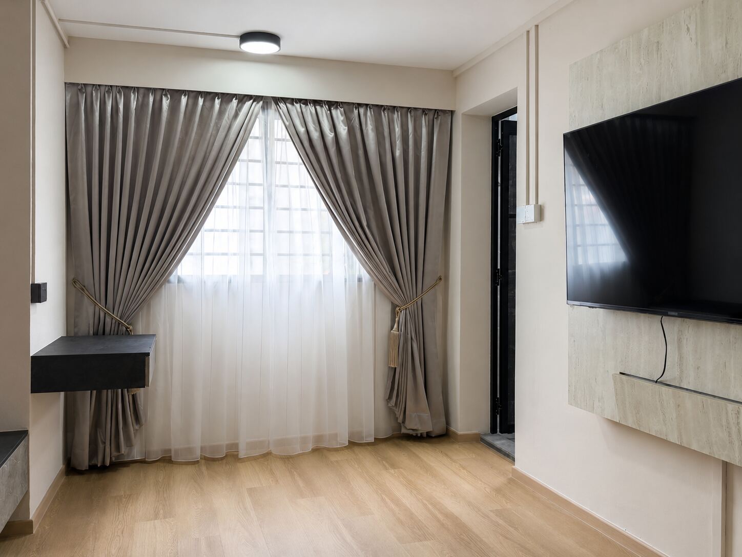 BTO or HDB living room with sheer curtains
