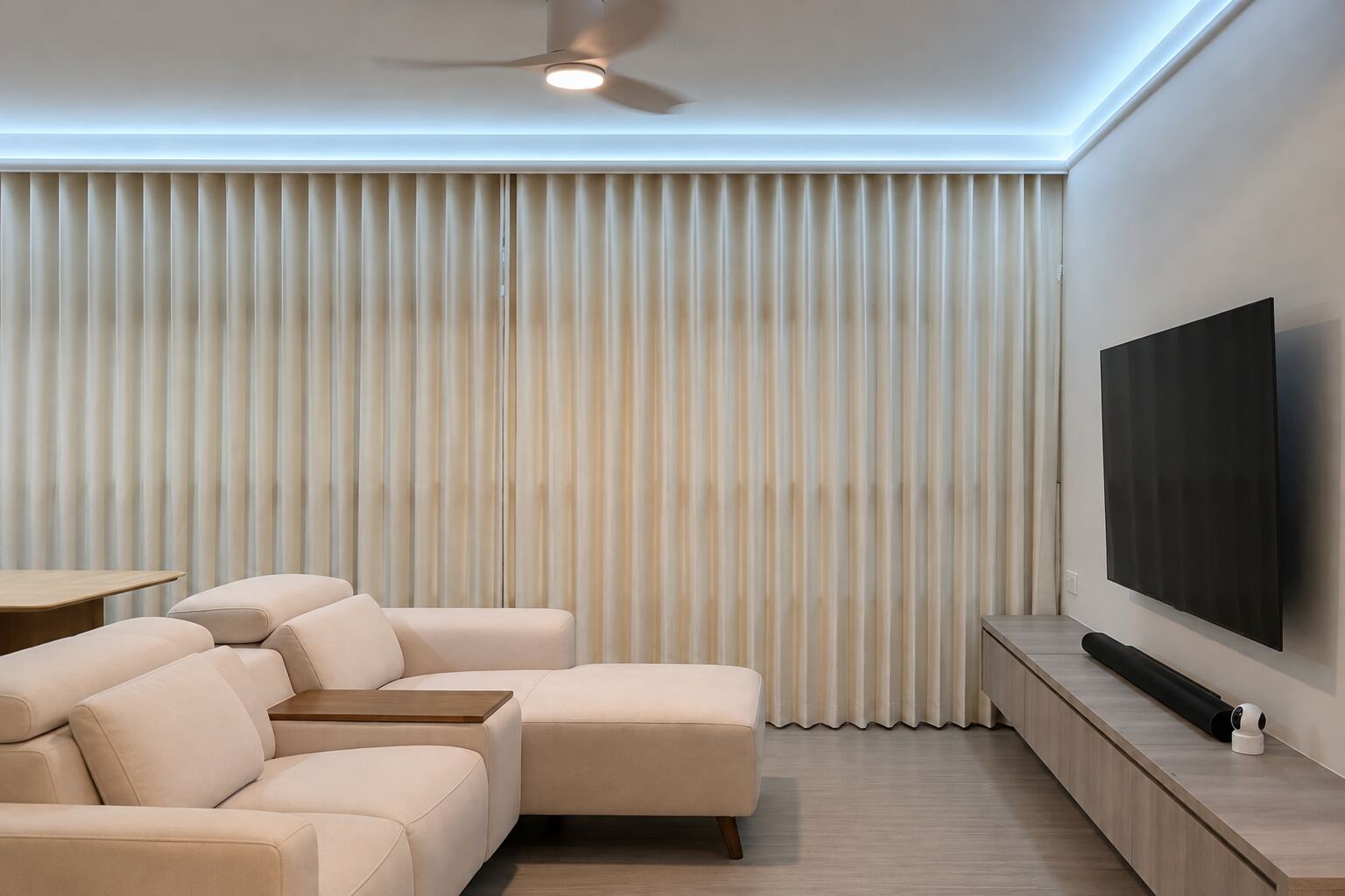 BTO or HDB living room with vertical blinds
