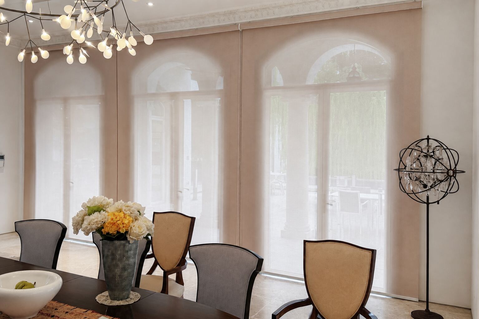 Landed home dining room with roller blinds