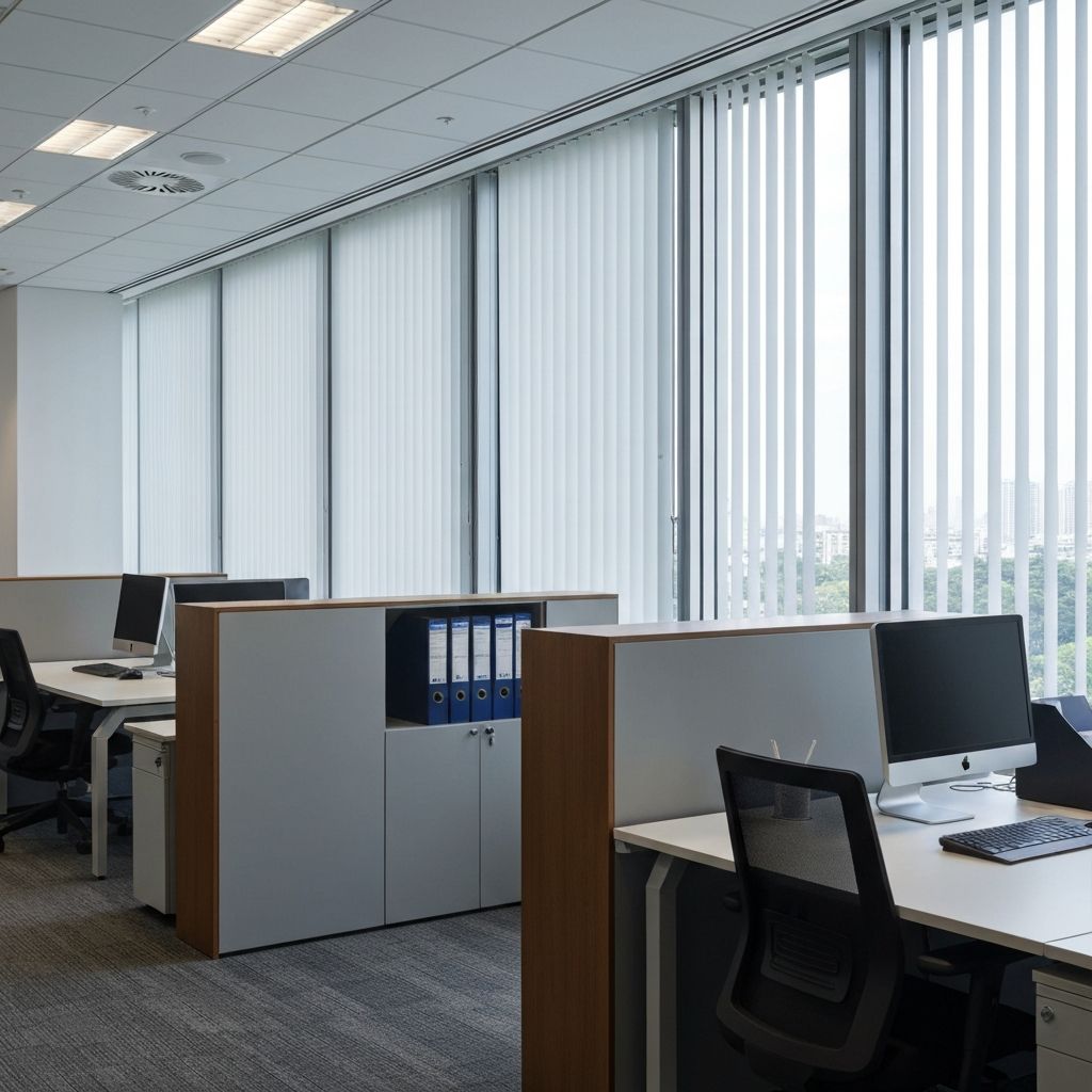 Vertical blinds creating clean coverage for a wide Singapore home window